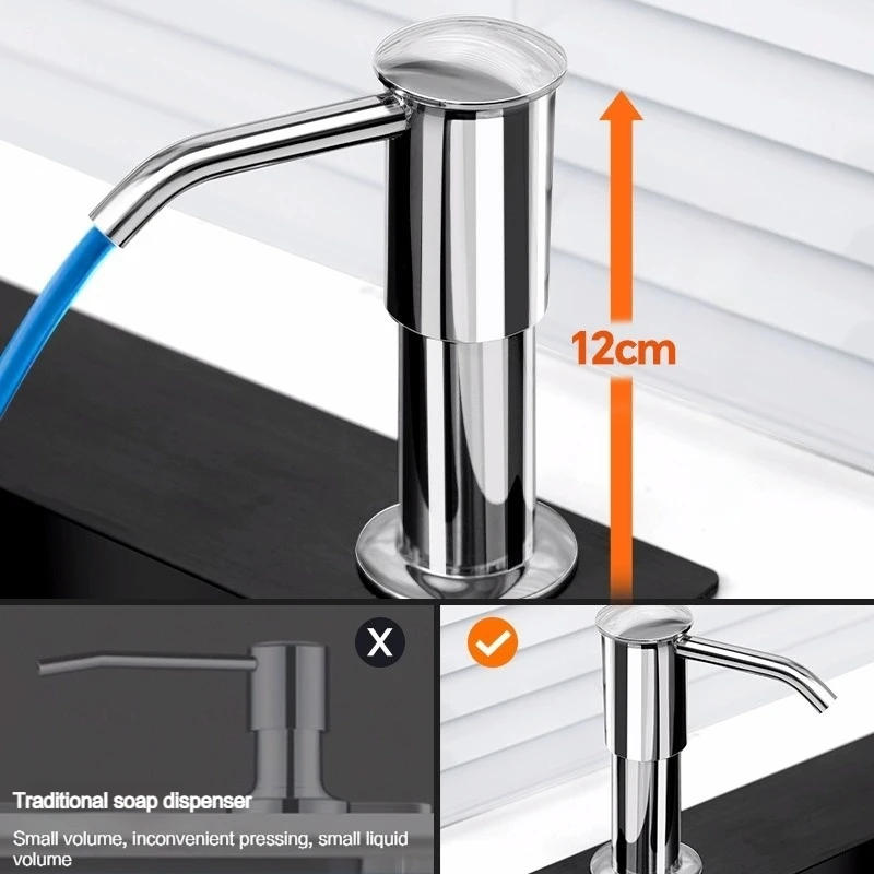 Description Picture 4 of itemKitchen Sink Soap Dispenser With Extension Tube Extended Design Spill Prevention Large Flow Kitchen Hand Press Dispenser Soap