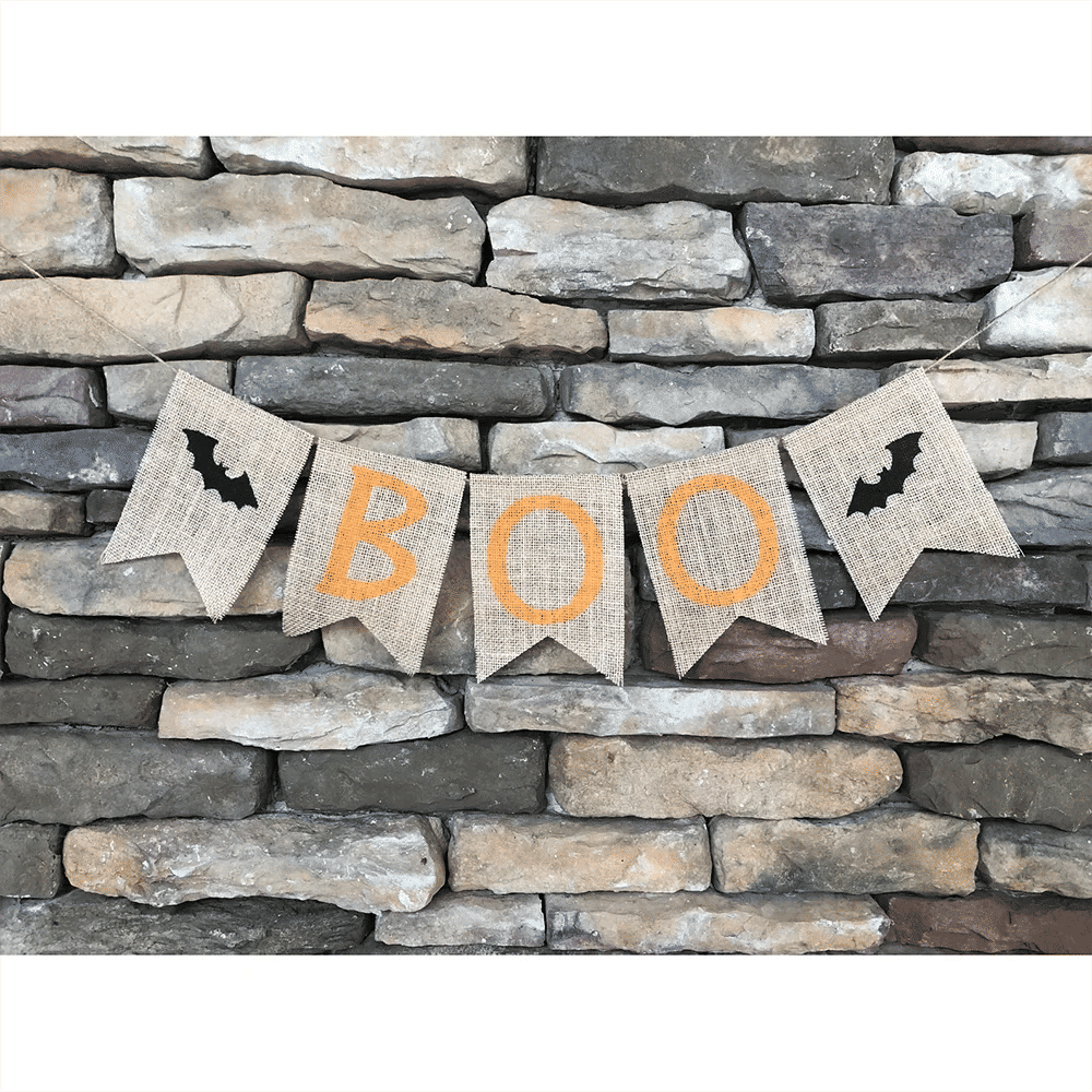 Description Picture 2 of itemBoo Burlap Banner Halloween Rustic Burlap Banner Bat Boo Hanging Bunting Halloween Party Fall Classroom Backdrop Decor Supplies