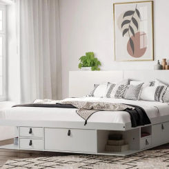 Bali Storage Set Platform Bed with Drawers + Storage Headboard (King Size White Wood) PLENTY OF STORAGE SPACE