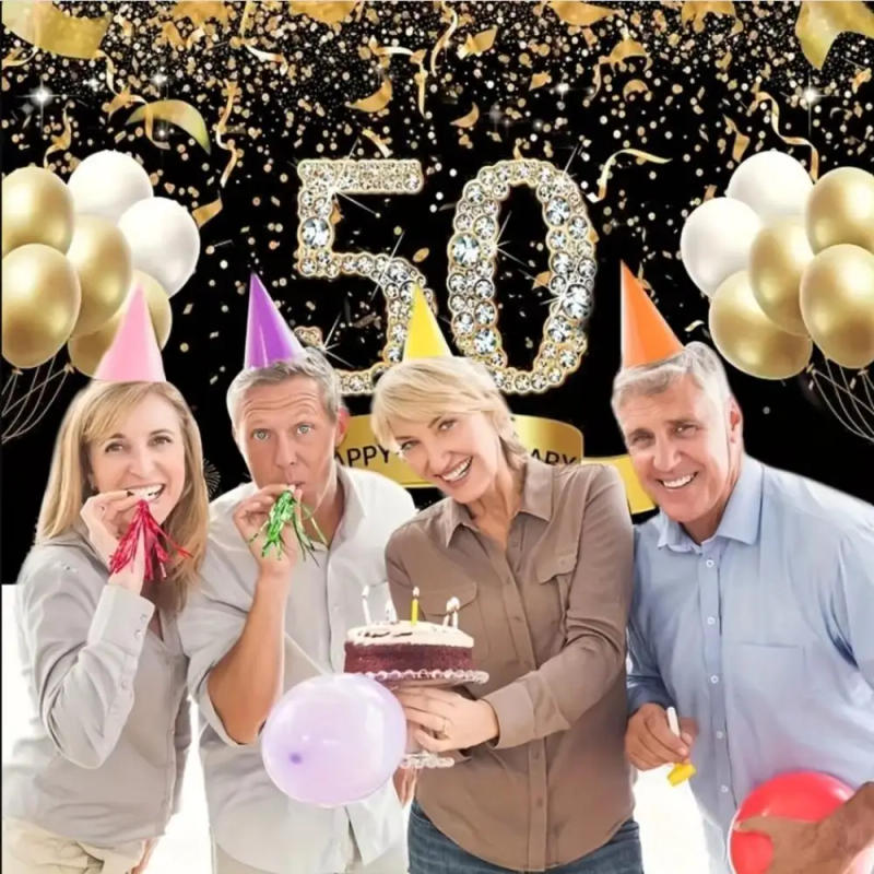 Description Picture 5 of item180x110cm 50th Anniversary Banner Black Gold Backdrop 50th Anniversary Wedding Anniversary Decoration Happy Anniversary Party