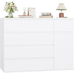 White Dresser with 19.5'' Deeper Depth, White Chest of Drawers Modern Dresser for TV Stand, Double Dresser Wide Storage Chests