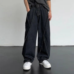 Men Casual Trousers Men's Wide Leg Streetwear Pants with Deep Crotch Pockets Loose Fit Unisex Trousers for Hip Hop Style Button