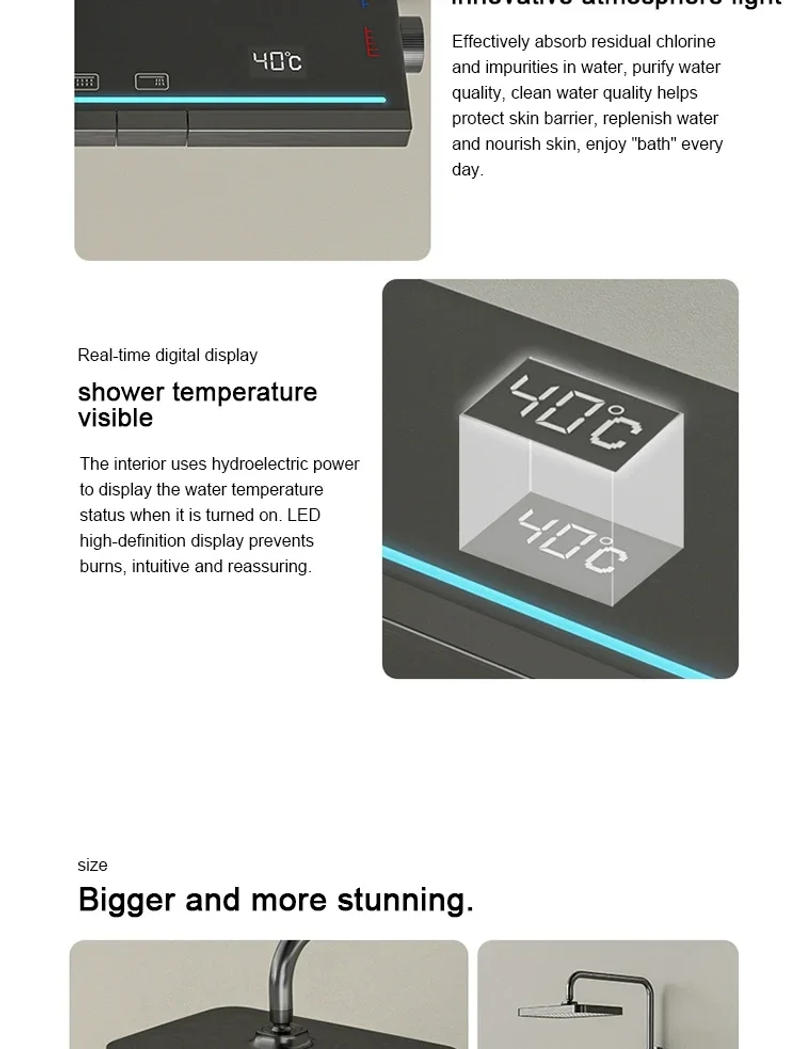 Description Picture 5 of itemPiano Keys Shower System Set Ambient Light Temperature Display Modern Showers For Bathroom Household Head