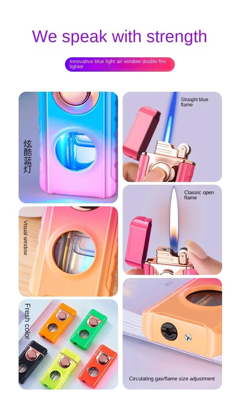 Description Picture 3 of itemDouble Tube Lighters Flash Visible Gas Cigar Lighter Windproof Flint Gas Lighter Jet Gadgets for Men Cigarette Accessories