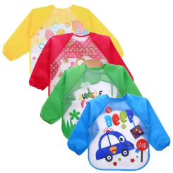 Cute Baby Bibs Waterproof Long Sleeve Apron Children Feeding Smock Bib Burp Painting Drawing Soft Toddler Clothing Bandana Bibs
