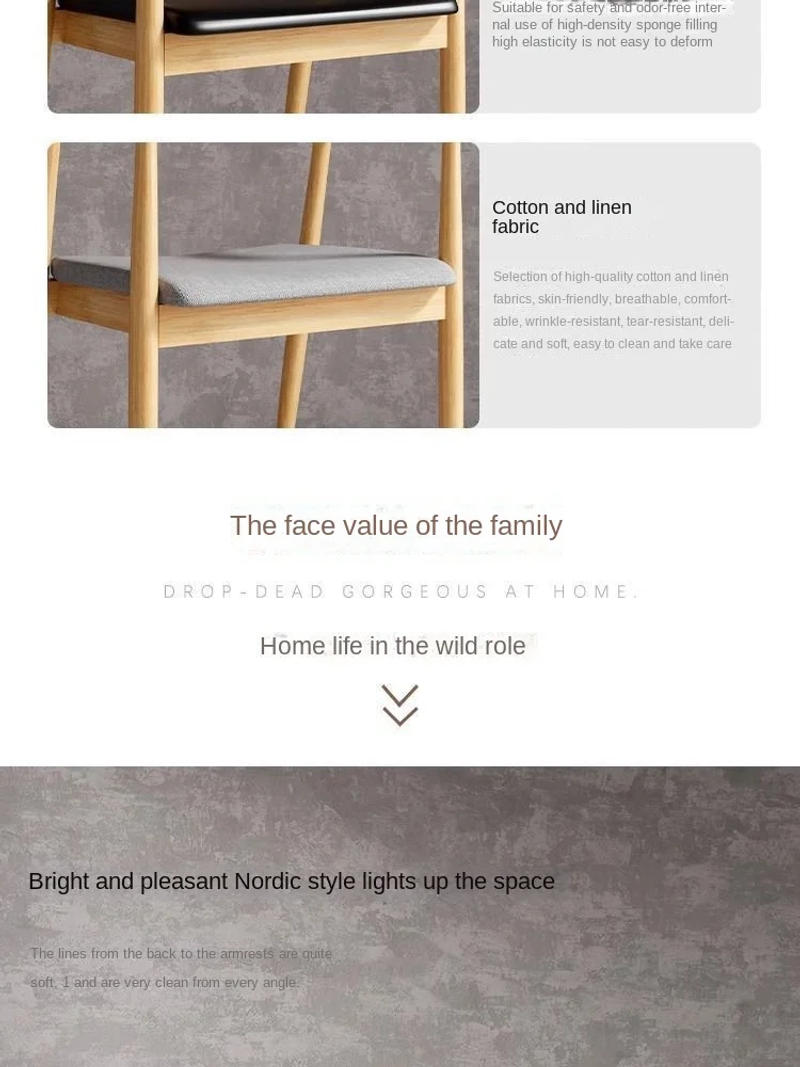 Description Picture 3 of itemJOYLIVE Nordic Solid Wood Dining Chair Light Luxury White Wax Wood Living Room Chairs Modern Simple Leisure Armchair Furniture