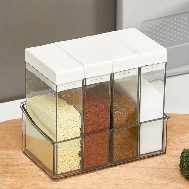 Description Picture 3 of item4PCS/Set Combination Pepper Salt Shakers Seasoning Spice Jar Container Kitchen Spices Storage Box with Tray