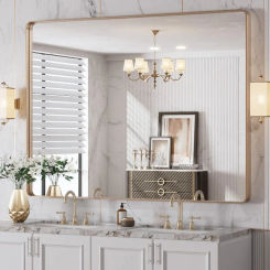 48”X36” Gold Bathroom Mirror Rounded Rectangle Gold Frame Mirror Brushed Gold Bathroom Vanity Mirror Wall-Mounted Anti-Rust