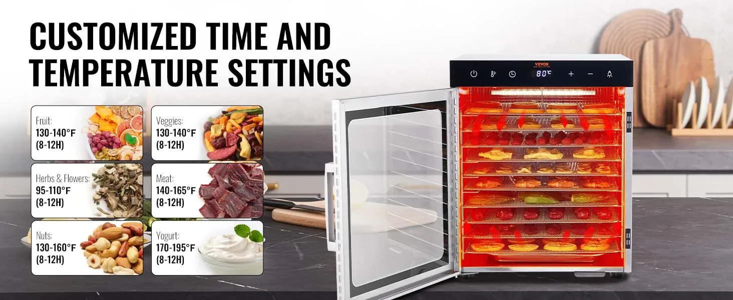 Description Picture 5 of itemVEVOR Electric Food Dehydrator Machine with 10Tray Food Dehydrator 800/1000W Household Vegetables Fruit Dryer with Digital Timer