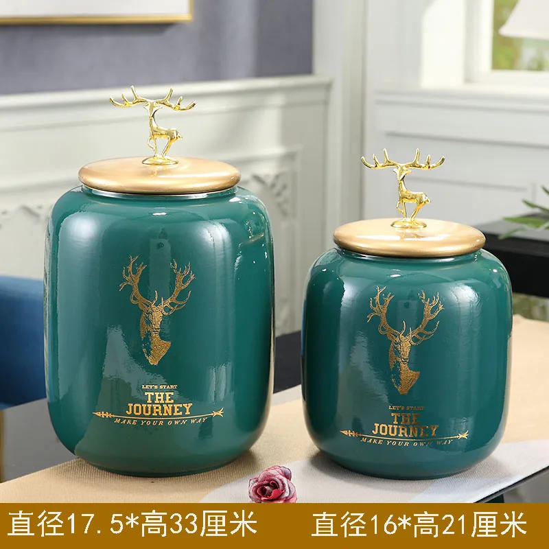 Description Picture 5 of itemDeer Cover Ceramic Jar Storage Tea Caddy Food Candy Decorative Home Desktop Ornaments Cereal Dispenser
