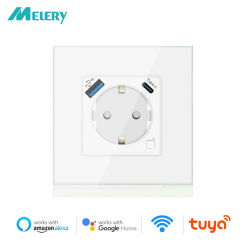 Melery Wifi Smart Wall Socket Power Monitor EU Electrical Plug Outlet USB Type-C Tuya APP Remote Wireless by Alexa Google Home