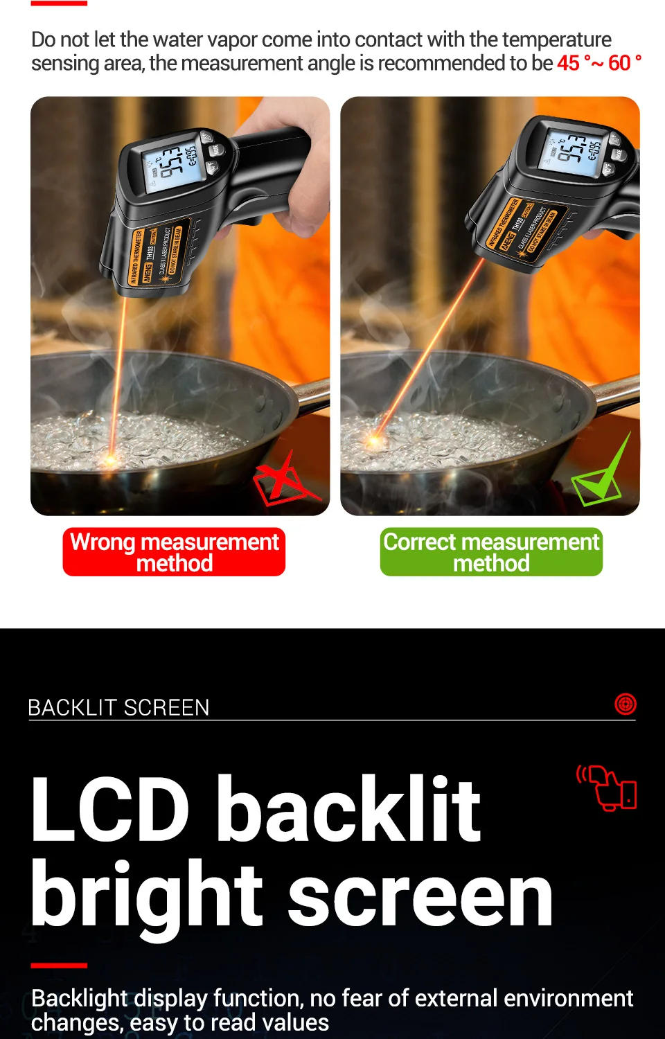Description Picture 6 of itemANENG TH103 infrared thermometer laser Class II Laser  Temperature Sensor Testers Gun -20°C~380℃ Industrial Thermal Tube Testing