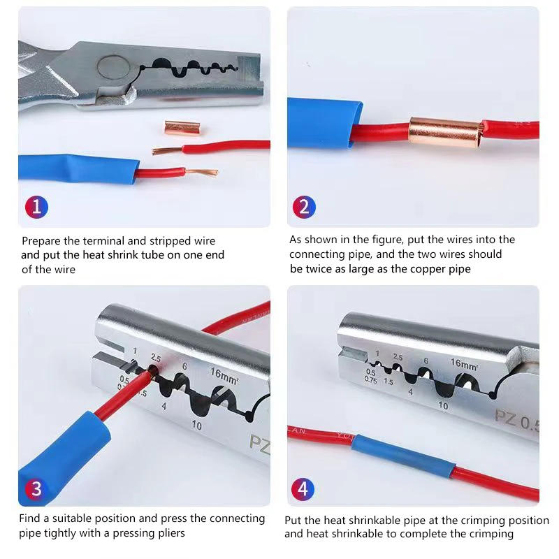 Description Picture 5 of item250pcs GT Copper Connecting Pipe Wire Joint Small Copper Tube Terminal Cable Lug Bootlace Ferrule Kit with Crimping Pliers
