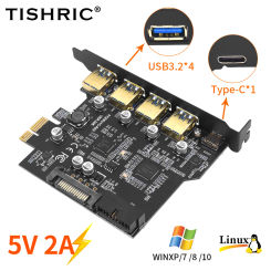 TISHRIC Type C USB 3.2 Gen1 PCIE Card PCIE 1X To USB 3.2/19in/TYPE-C Adapter Multiplier USB3.2 PCI E Controller Expansion Card