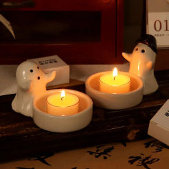 Halloween Candle Holder Kawaii Ghost Candle Holder Halloween Decorations Cartoon Candlestick Ornament Desk Ghost Decoration