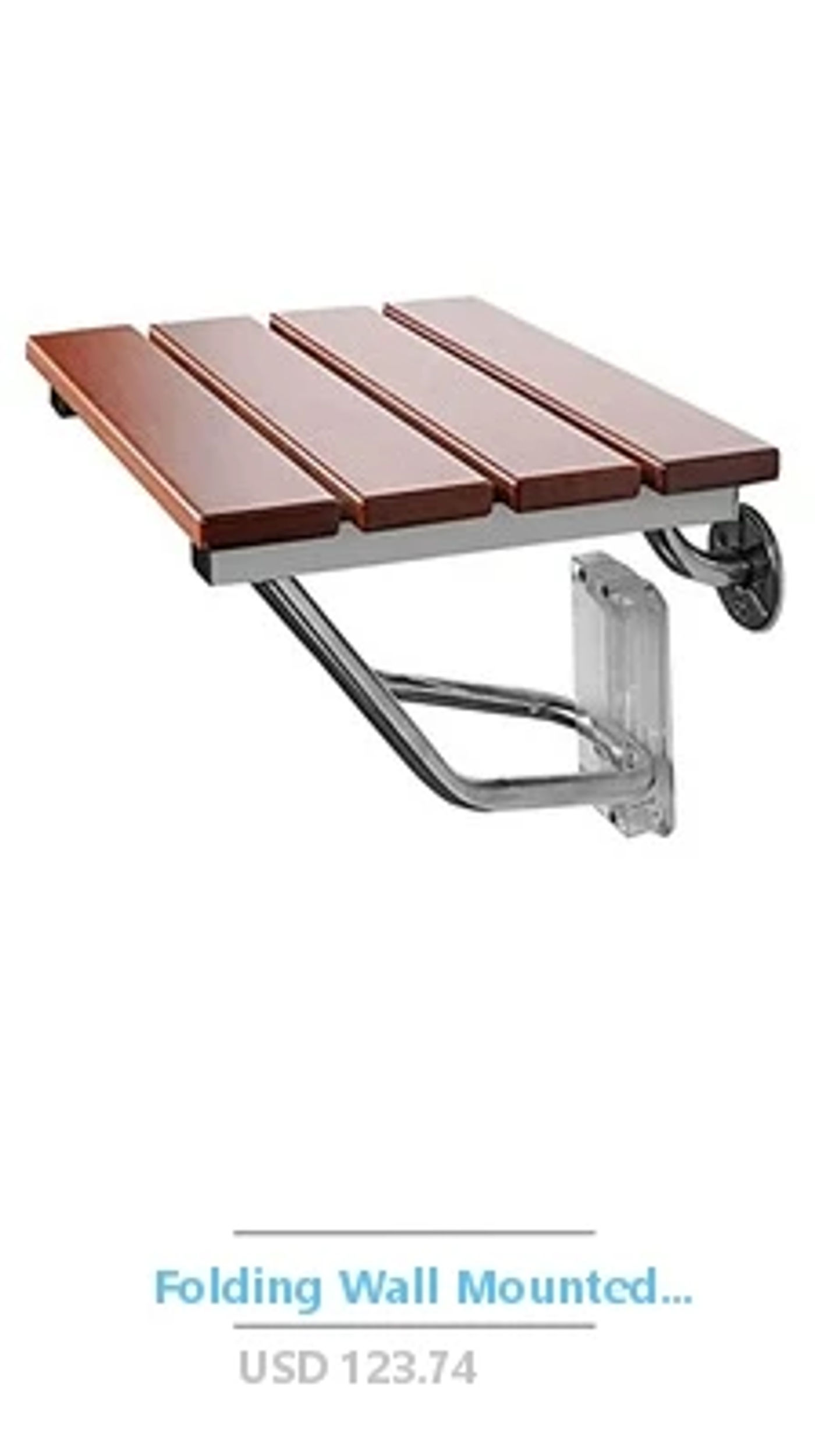 Description Picture 6 of itemTeak Shower Bench Wall Mounted Grab Bar Folding Seat Rust Resistant Armrest Bathroom Stool 17.52in ergonomic Design Wet Room