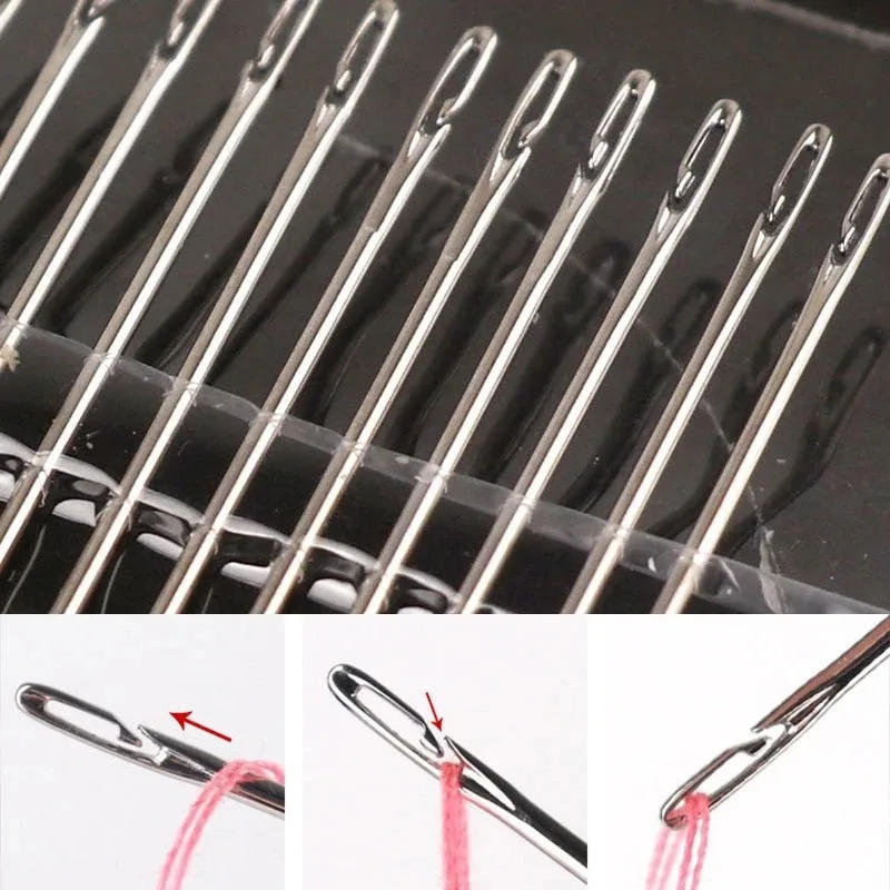 Description Picture 6 of item12/30Pcs Side Hole Blind Sewing Needles Stainless Steel Elderly Needles Hand Sewing Stitching Pin DIY Home Self Threading Needle