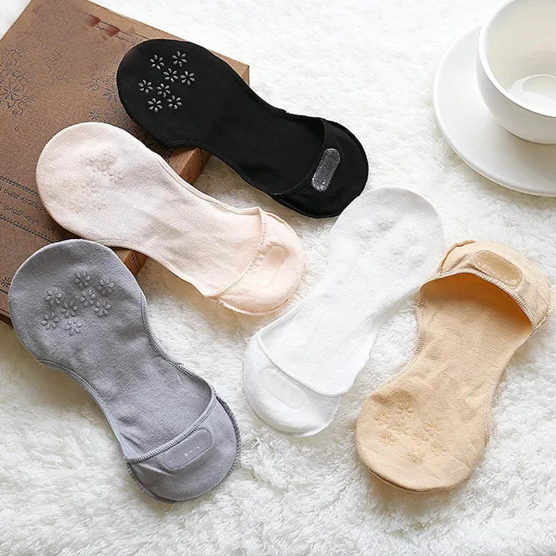 Description Picture 5 of item5Pairs Cotton Socks Summer Invisible Non-slip Boat Socks Invisible Ladies Low Cut Ankle Socks Women Slippers Silicone Thin Sock