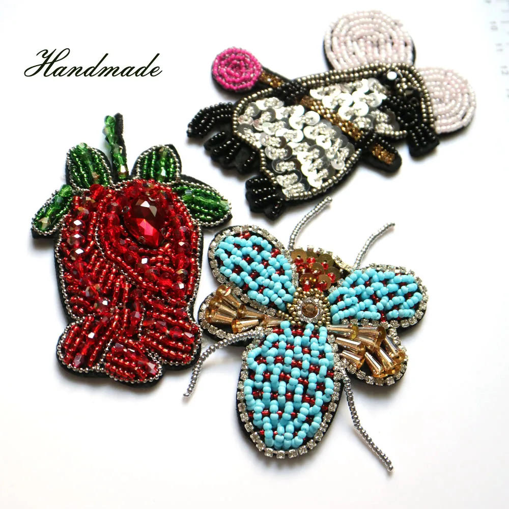 Description Picture 2 of item1pc flower embroidered beaded Patches for Clothing sew on rhinestonen butterfly mouse parche Appliques Decoration Badge parche