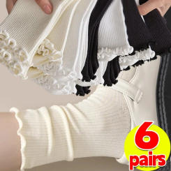 Harajuku Ruffle Socks Women Girls Sweet Cotton Middle Tube Black White Socks Jk Lolita Soft Breathable Ankle Loose Short Sock