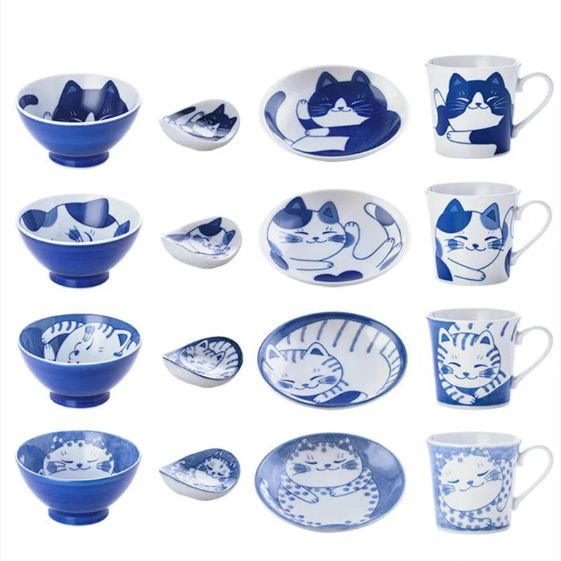 Description Picture 2 of itemFat Cartoon Cat Ceramic Cutlery Tableware Underglaze Japanese Style Creative Rice Bowl Mug Dinnerware Plate Kitchen Accesorios