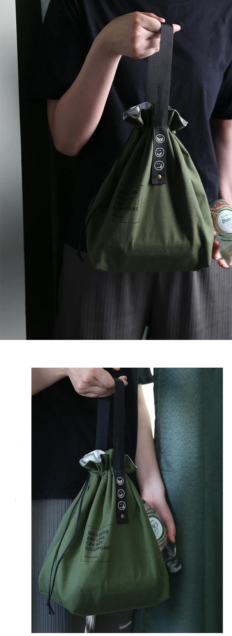 Description Picture 4 of itemSimple Drawstring Strap Insulated Lunch Bag Drawstring Storage Canvas Lunch Bag Camping Picnic Bag Camping Travel Accessories