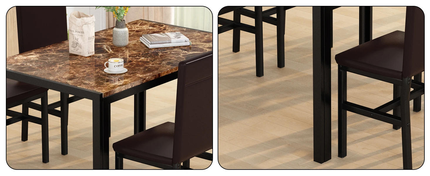 Description Picture 4 of itemDining Table Set for 4, 5 Piece Kitchen Table Set with PU Leather Chairs Space-Saving Faux Marble Dining Room Table Set for 4