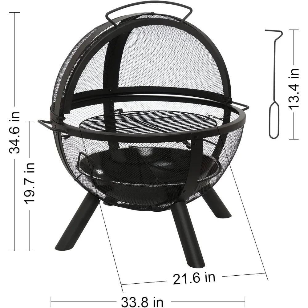 Description Picture 3 of itemBall of Fire Pit 35" Outdoor fire with BBQ Grill Globe Large Round Pit,Patio Fireplace for Camping, Heating, Bonfire and P