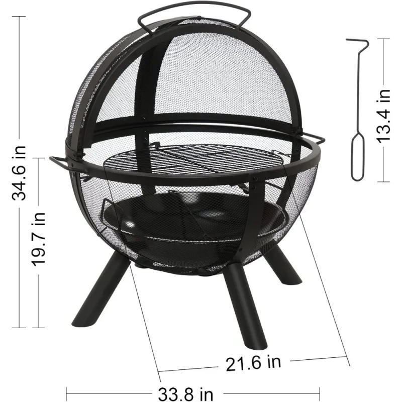 Description Picture 3 of itemBall of Fire Pit 35" Outdoor fire with BBQ Grill Globe Large Round Pit,Patio Fireplace for Camping, Heating, Bonfire and P