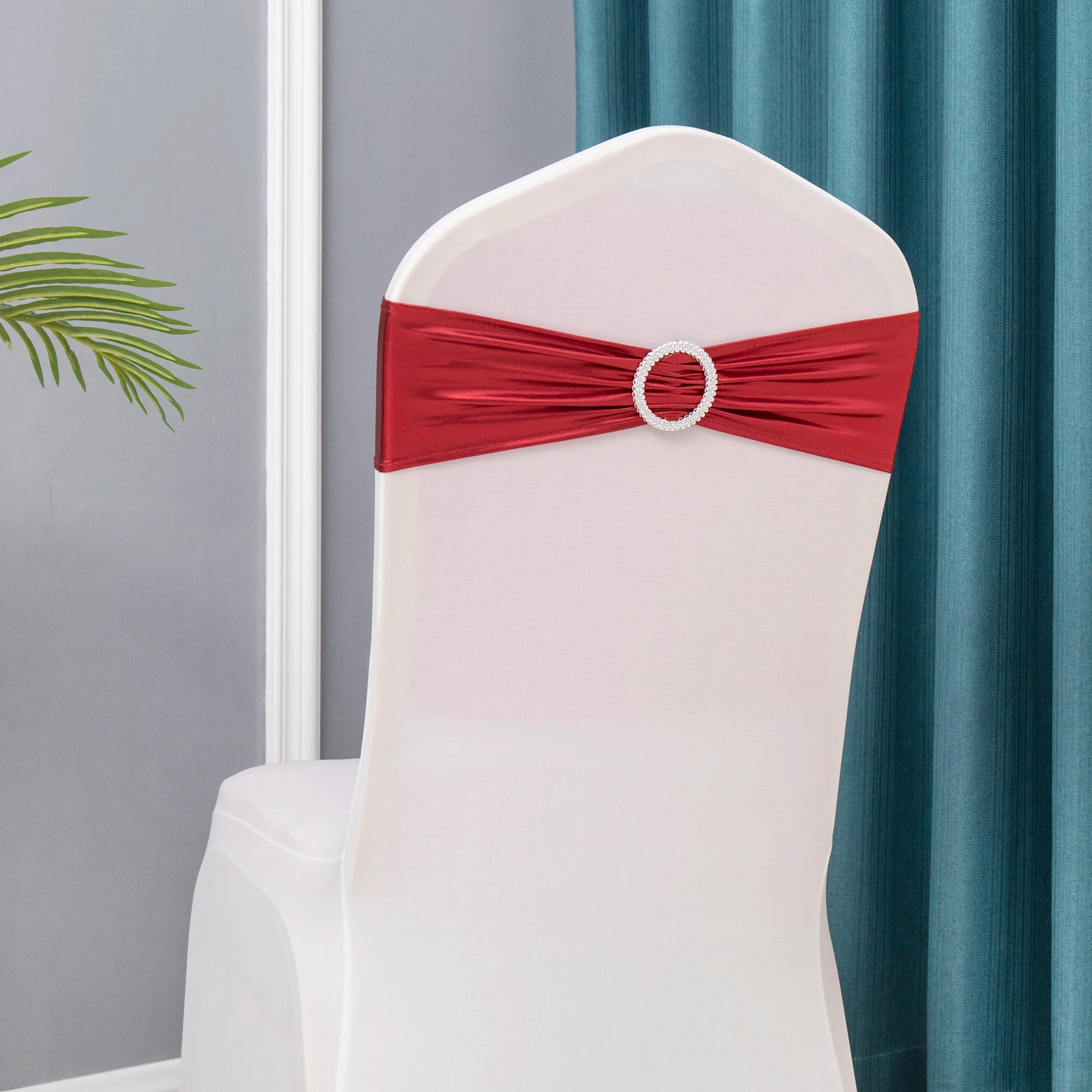 Description Picture 2 of item50PCs/lot Wedding Chair Decoration Metallic Gold Chair Sashes Knot Bands Chair Bows For Wedding Party Banquet Event Chair Decors