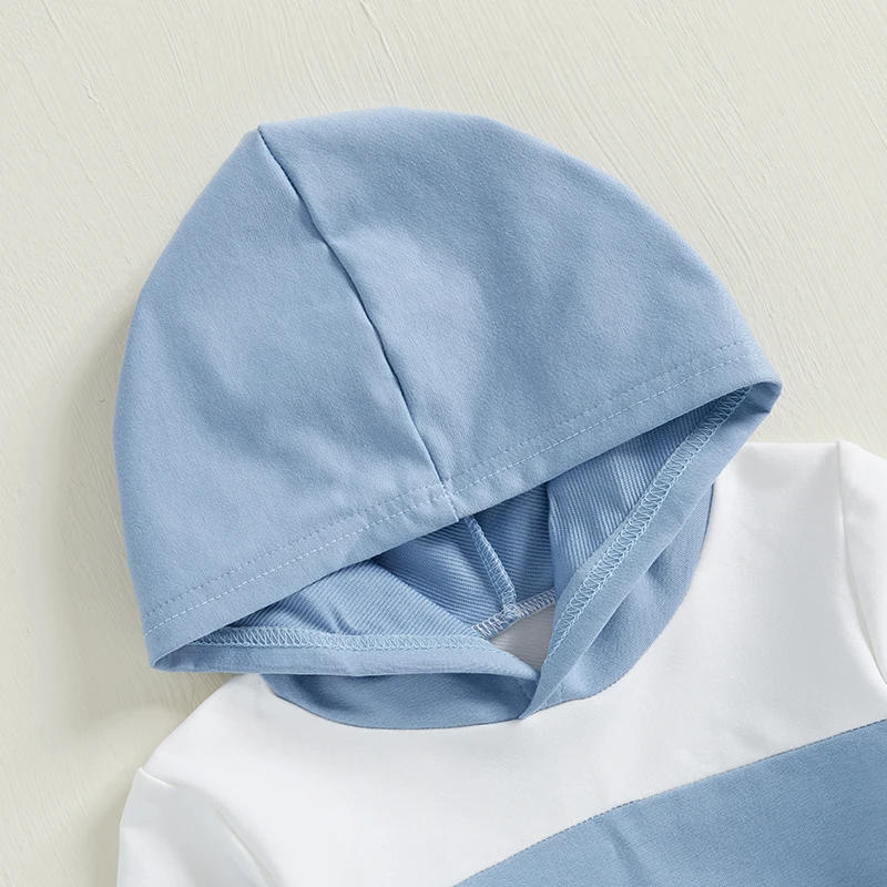 Description Picture 5 of itemBoy Autumn 2PCS Outfit Sets Long Sleeve Striped Hoodie Solid Color Elastic Band Pants Sets