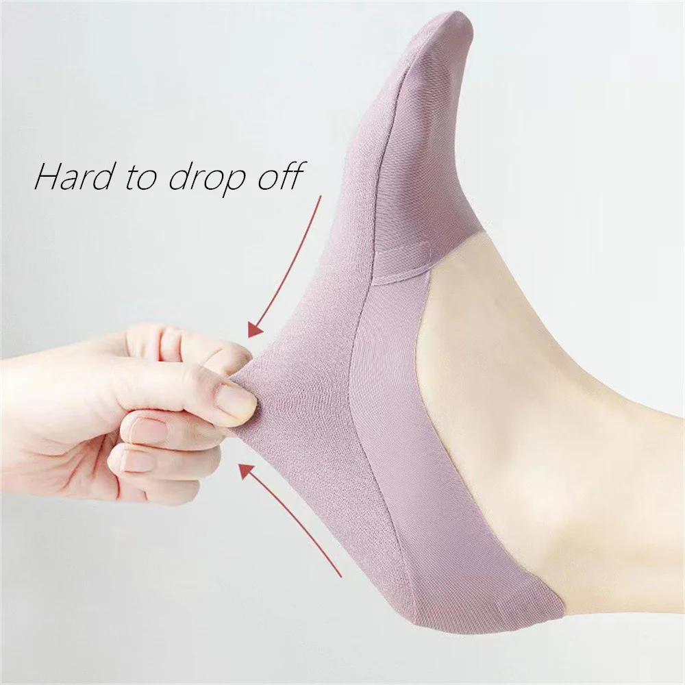 Description Picture 3 of item3 Pairs Silicone Anti-slip Invisible Women Socks Ice Silk Summer Ultra-thin Breathable Sock Slippers Low Cut Boat Socks