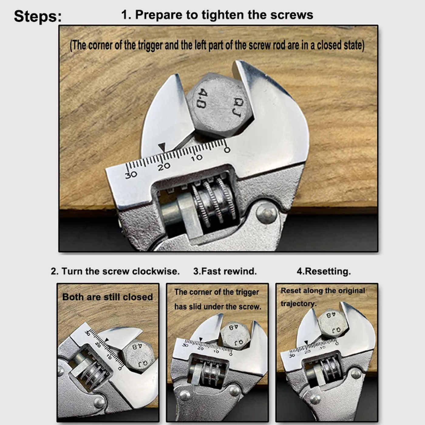Description Picture 6 of item1Pc Ratchet Adjustable Wrench 8 Inch 10 Inch Monkey Spanner Snap Grip Nut Key Large Opening Wrench Household Repair Multi Tools