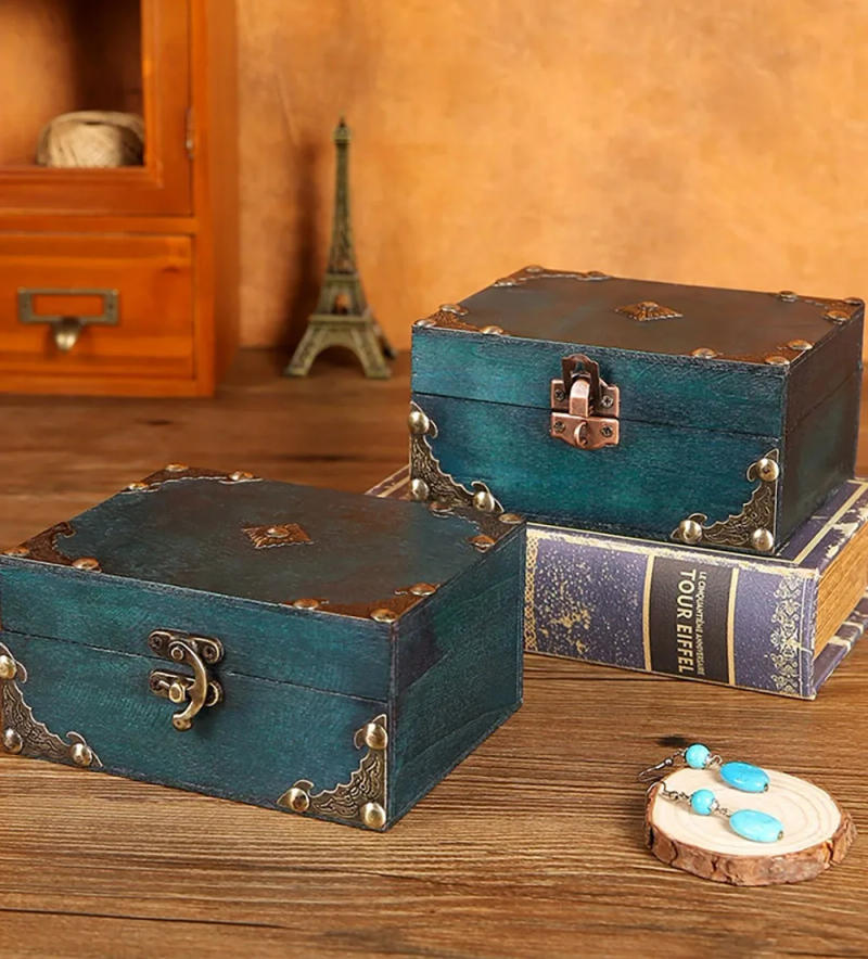 Description Picture 4 of item1 vintage treasure chest storage box, wooden jewelry box, small treasure box for hiding