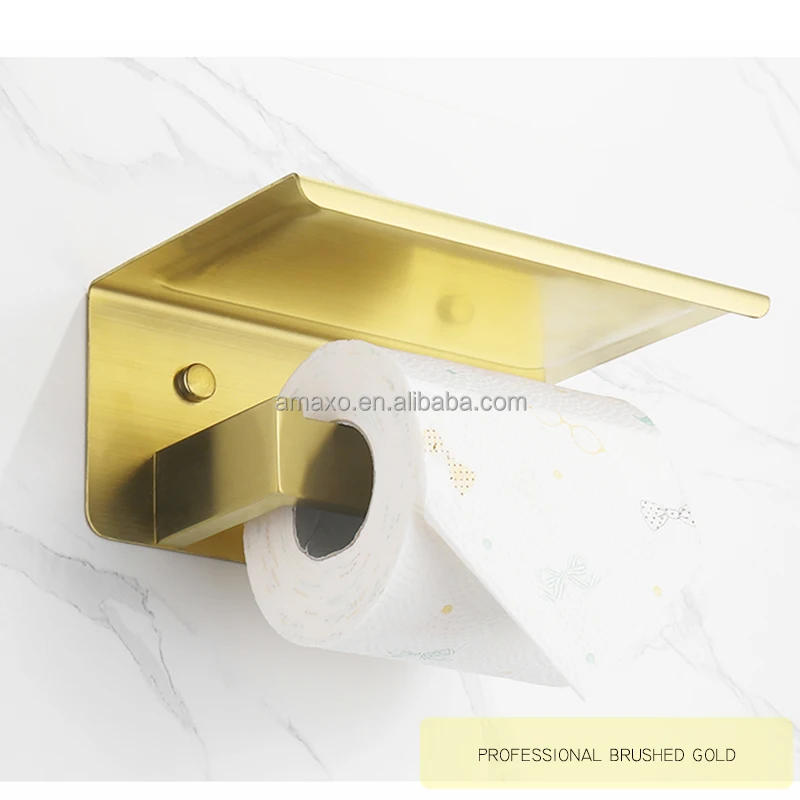 Description Picture 3 of itemToilet Tissue Holder Phone Shelf Brushed Gold Hanging Paper Towel Rack