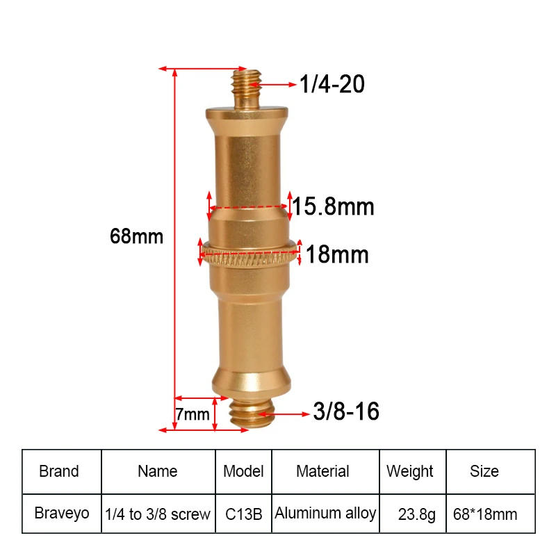 Description Picture 4 of itemFlash Bracket Conversion Screw 1/4 3/8 Inch Long Stud Socket Revolving Transfer Metal Screw Tripod Photography Accessories