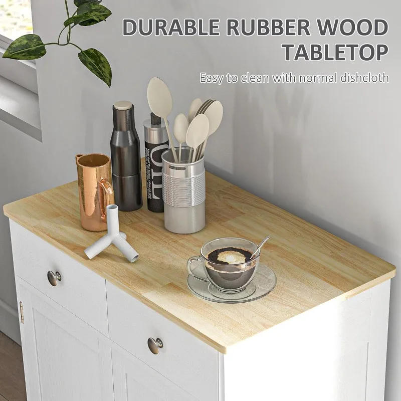 Description Picture 5 of itemSideboard with Solid Wood Countertop Modern Kitchen Storage Cabinet Coffee Bar Cabinet with 2 Drawers Doors  Distressed White