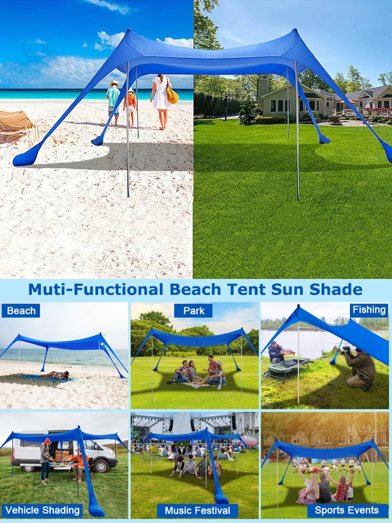 Description Picture 2 of itemFamily Beach Awning Ultralight Sun Shade Tent with Sandbag Uv Large Portable Beach Canopy Outdoor Beach Tent folding awnings