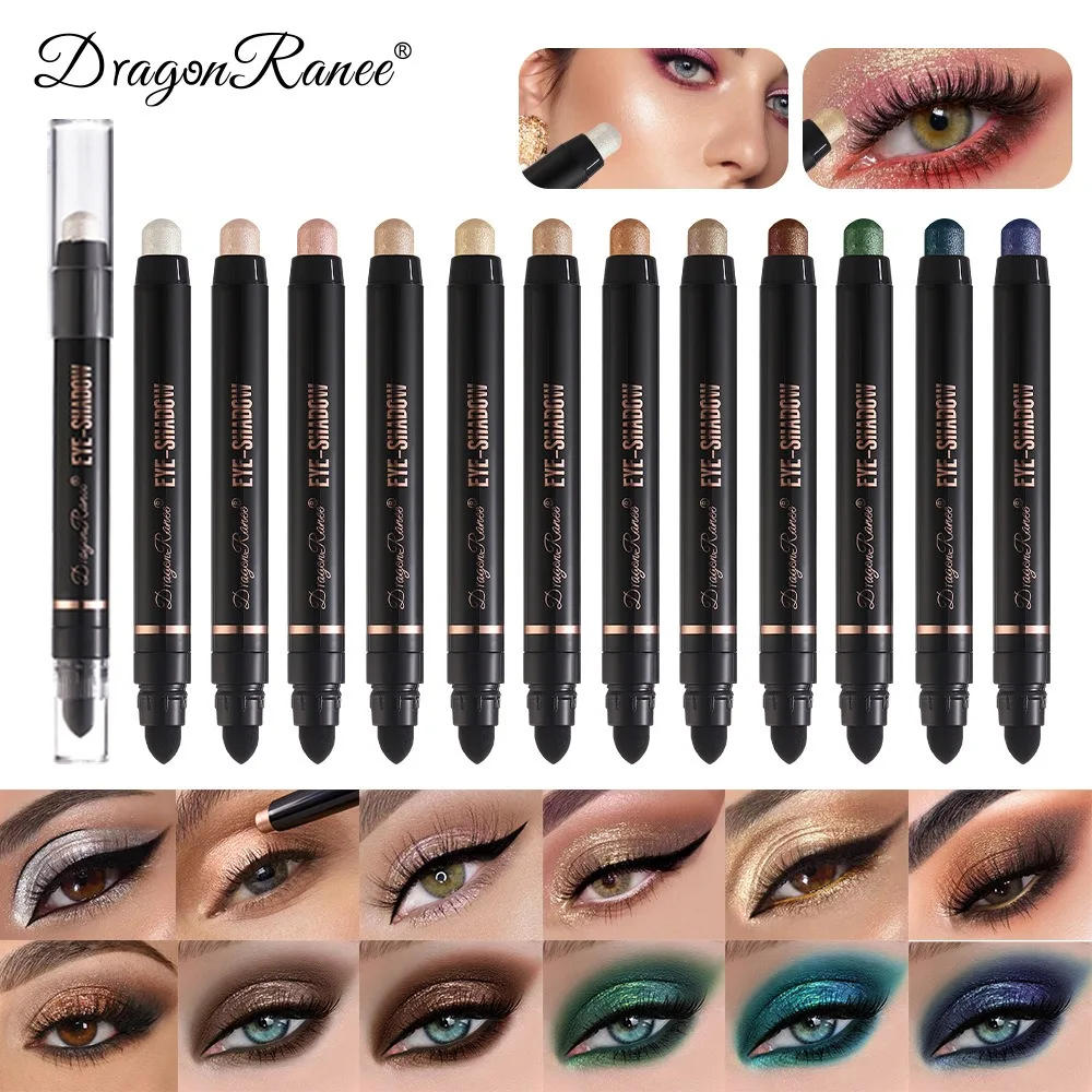 Description Picture 2 of itemNew Coloring Smoky Eyeshadow Sponge Brush Metallic Purple Dark Green Highlighter Pencil Waterproof Glitter Matte Eyeshadow Stick