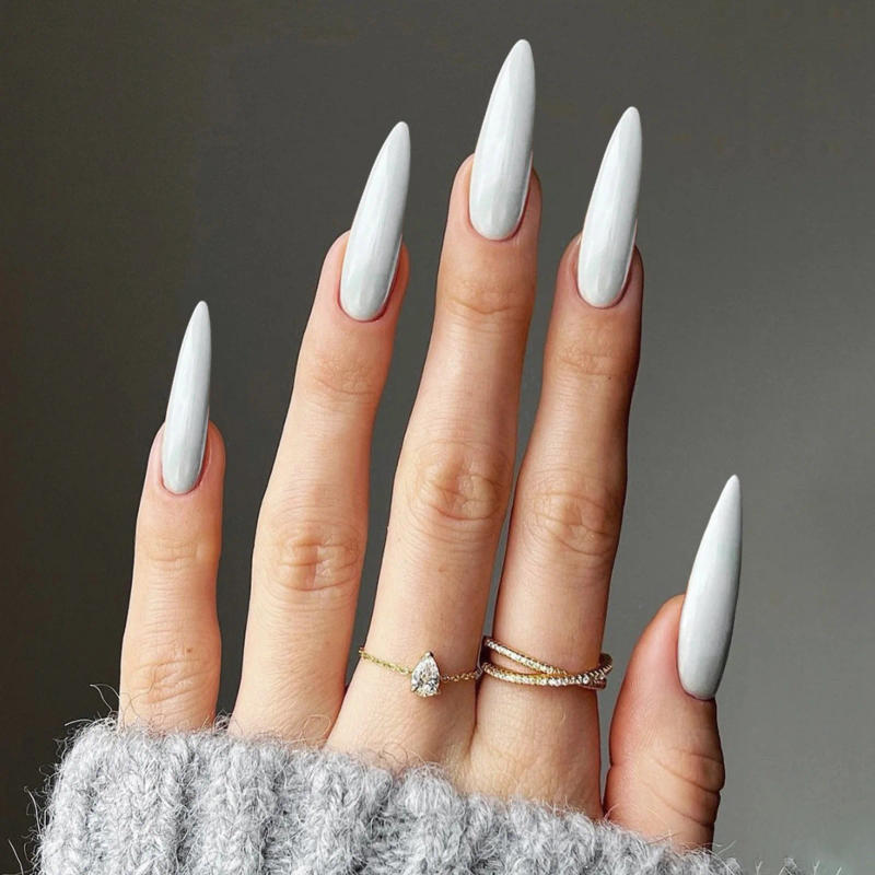 Description Picture 5 of item24pcs Long Pointed False Nails Solid Color Ins Simple Fake Nails Full Cover Wearable Artificial False Nail Patches Free Shipping