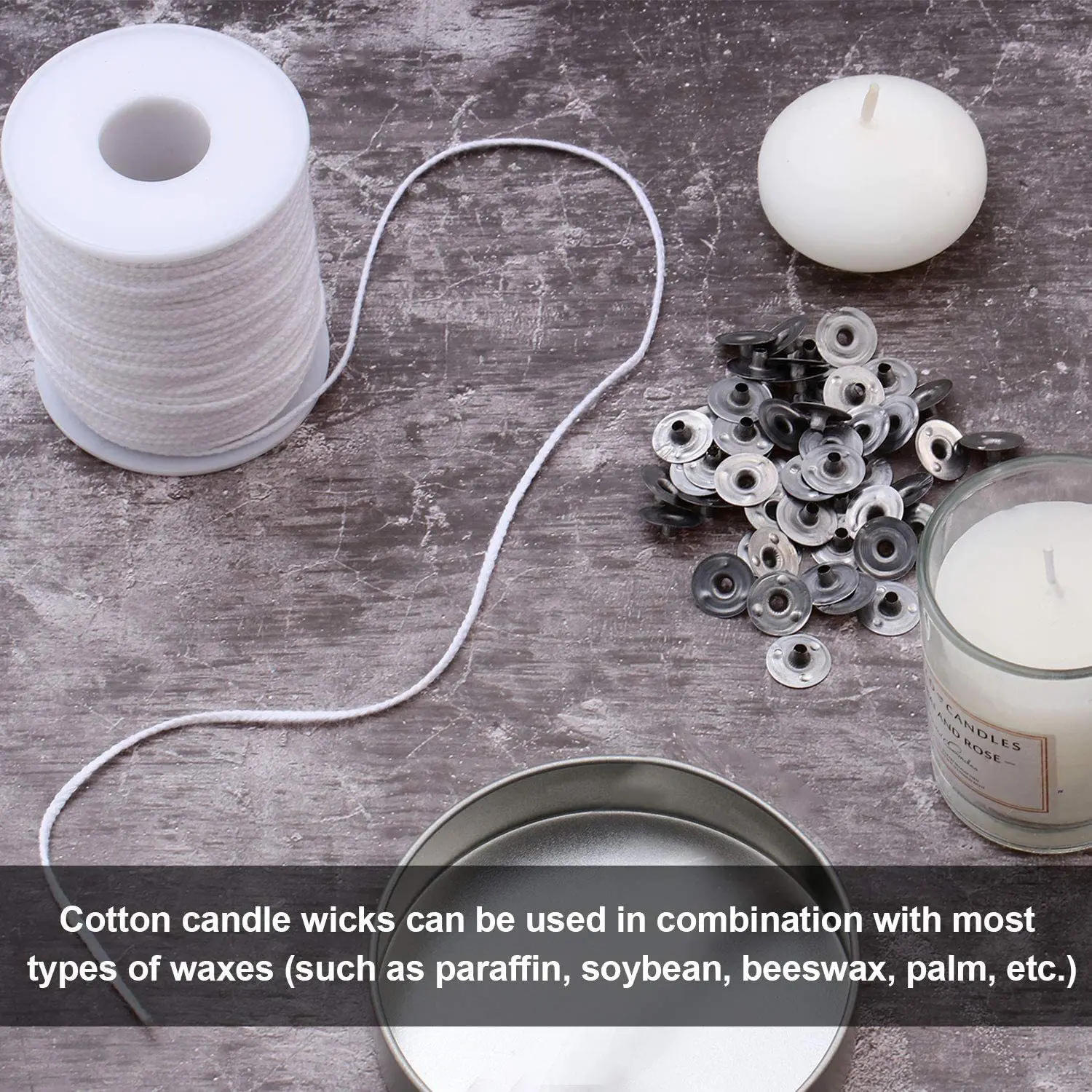 Description Picture 6 of item61m Cotton Candle Wick Candle Holder Smokeless Aromatherapy Cylindrical Candle Thread Candle Making Kit DIY Candle Maker