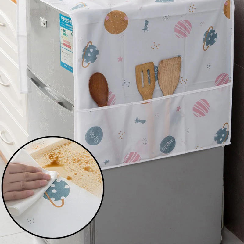 Description Picture 4 of item1Pcs Smooth Wiring Refrigerator Washing Machine Cover Cloth Dust Cover Oil Proof Household Storage Refrigerator Cover