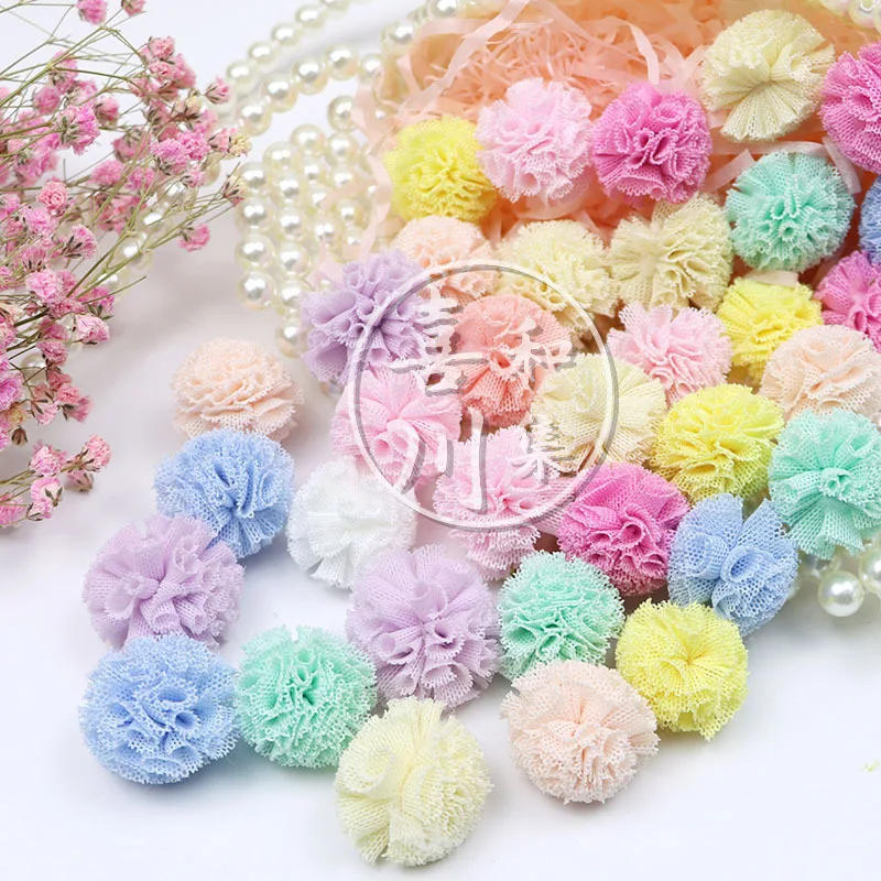 Description Picture 4 of item20mm Lace Gauze Pompones Elastic Flowers Pompoms Ball Mesh Pendant for Hair Clip DIY Crafts Garment Decor Sewing Accessories