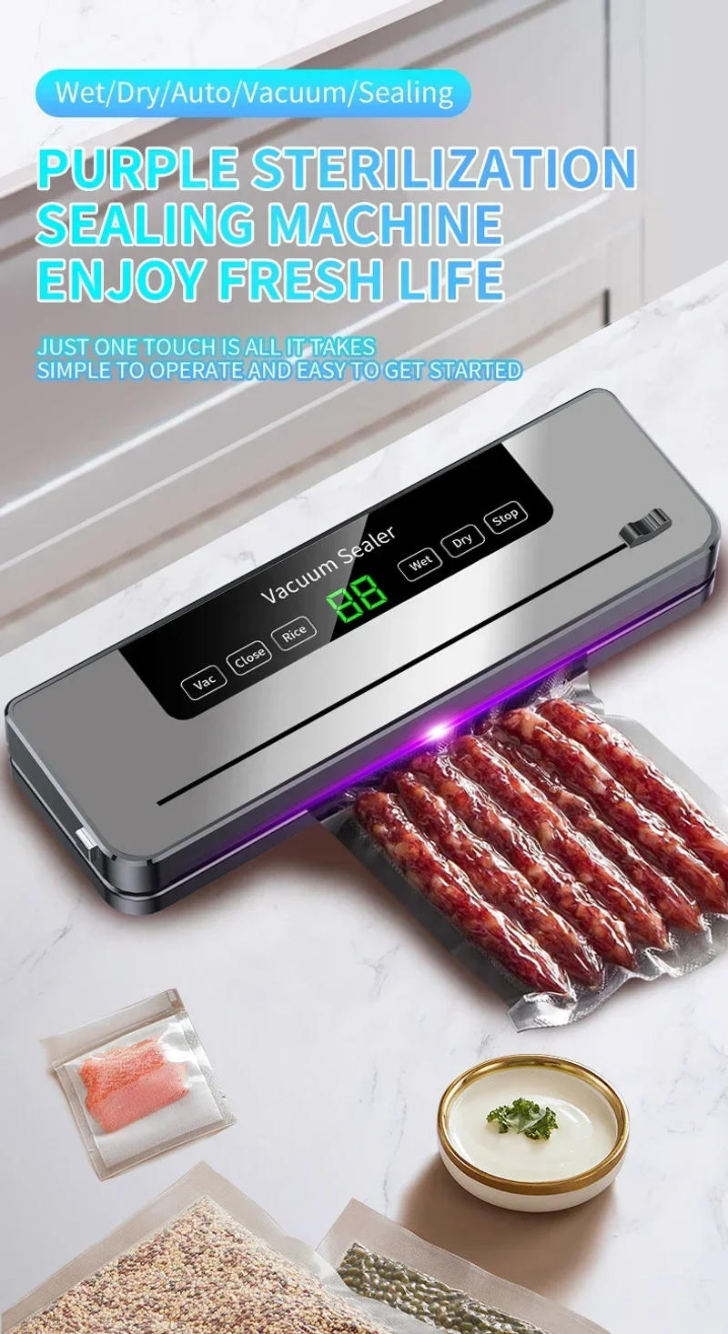 Description Picture 2 of itemSZUK Electric Vacuum Sealer Food Storage Seal Touch Button Dry Wet Built-in Cutter Kitchen Food Sealing Vacuum Packaging Machine