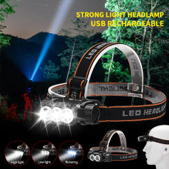 Outdoor Head Lamp Strong Light LED Headlight USB Charging Head Mounted Flashlight with Battery Outdoor Camping Fishing Headlamp