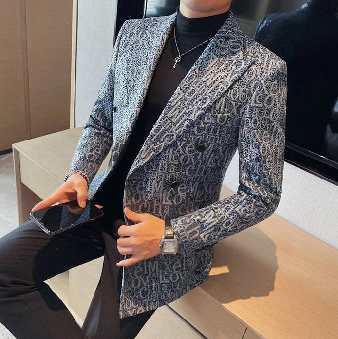 Description Picture 6 of itemRhinestones Male Blazer Sequin Men's Suit Jackets Cropped Coat Short with Embroidery Free Shipping Simple Breasted Elegant 2024