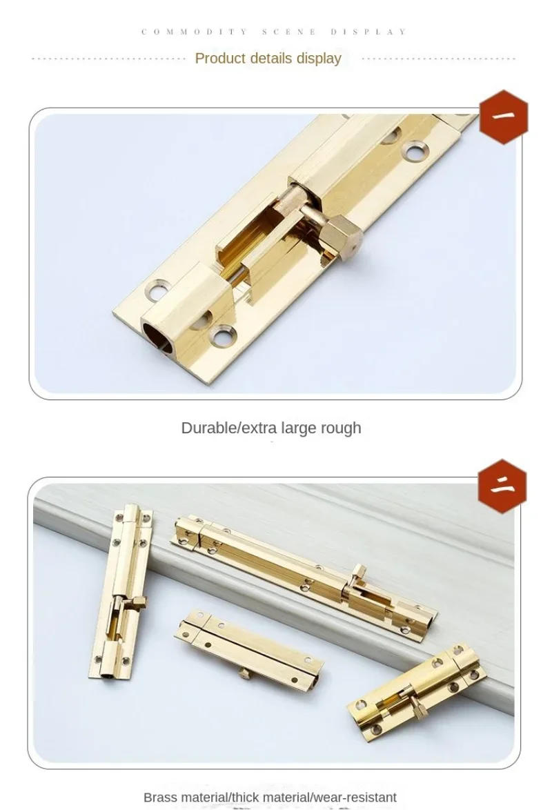 Description Picture 4 of item1PCS Home Gate Safety Furniture Hardware Retro  Solid Brass Door Slide Catch Lock Bolts Latch Barrel