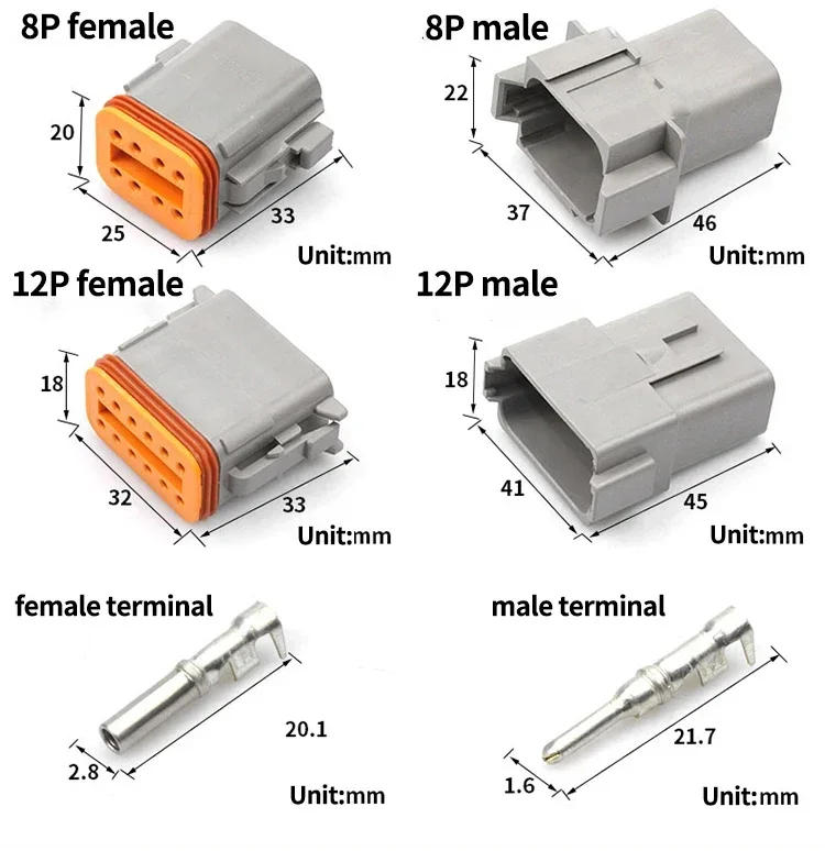 Description Picture 6 of item5 Sets Deutsch DT connector with 15cm Wiring harness DT06-2S/DT04-2P 2P 3P 4P 6P 8P 12P waterproof electrical connector