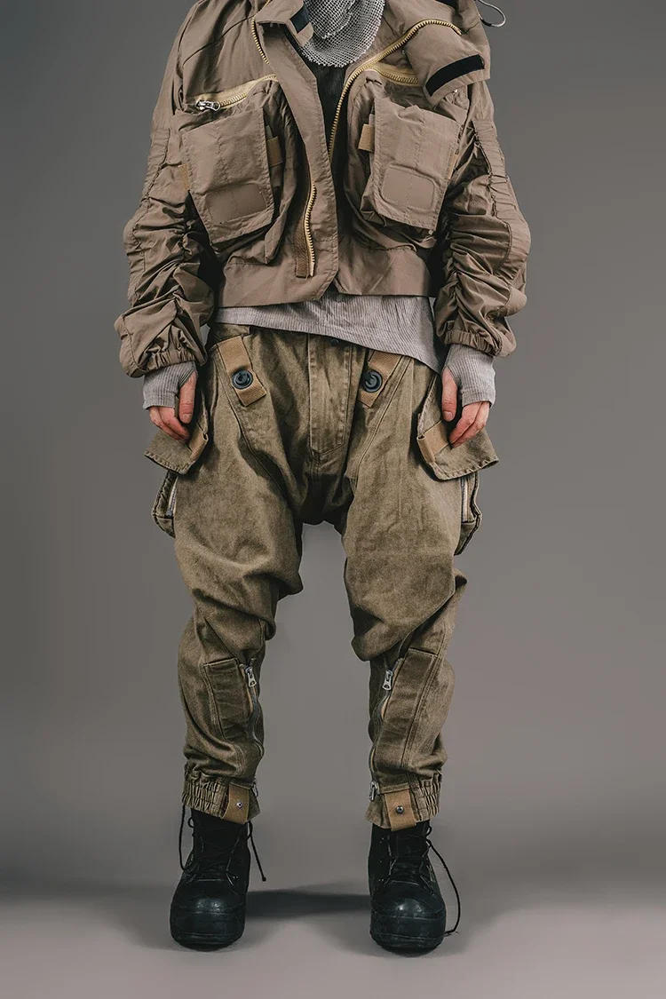 Description Picture 6 of itemAutumn Winter Multi Pockets Functional Style Cargo Pants Vintage Men Loose Jogger Trousers for Male