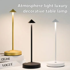 Simple LED Touch Metal Desk Lamp Cordless Table Lamp Rechargeable 3 Colors Reading Lamp for Restaurant Hotel Bar Bedroom DeskLam